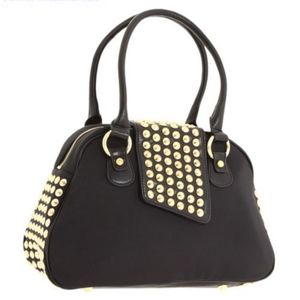 *AS IS* Christian Audigier | Y2K Nylon Faux black gold studded bowler handbag